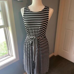 Loft Black and White Striped Sleeveless Dress A-line size Large petite